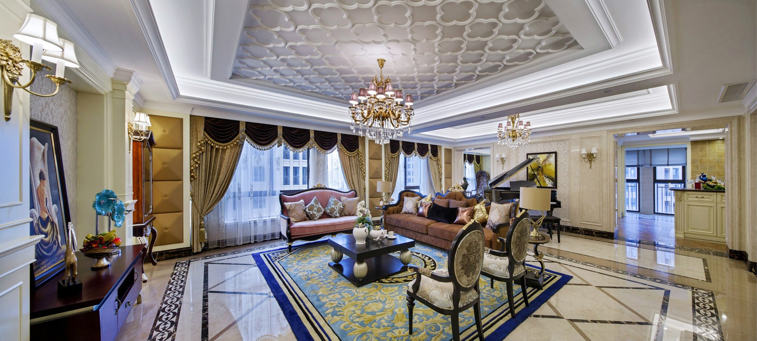 豪华美式风格客厅装修效果图，传统的贵族风格