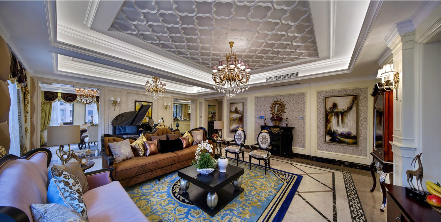 奢华欧式别墅客厅装修效果图，精致的软装可以参考