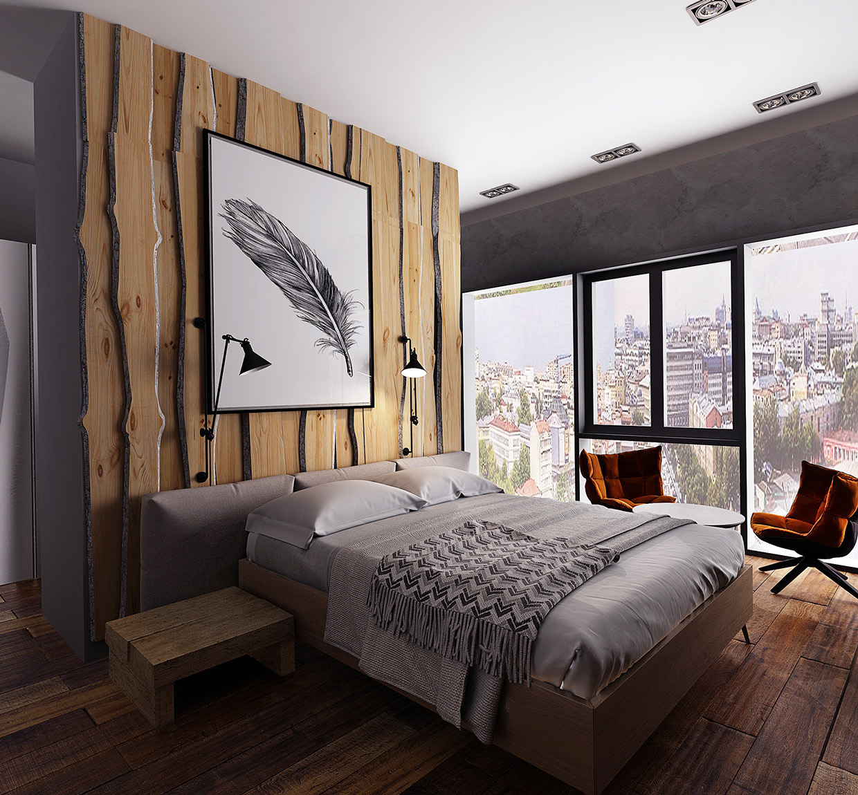 木质美式风格卧室装修效果图