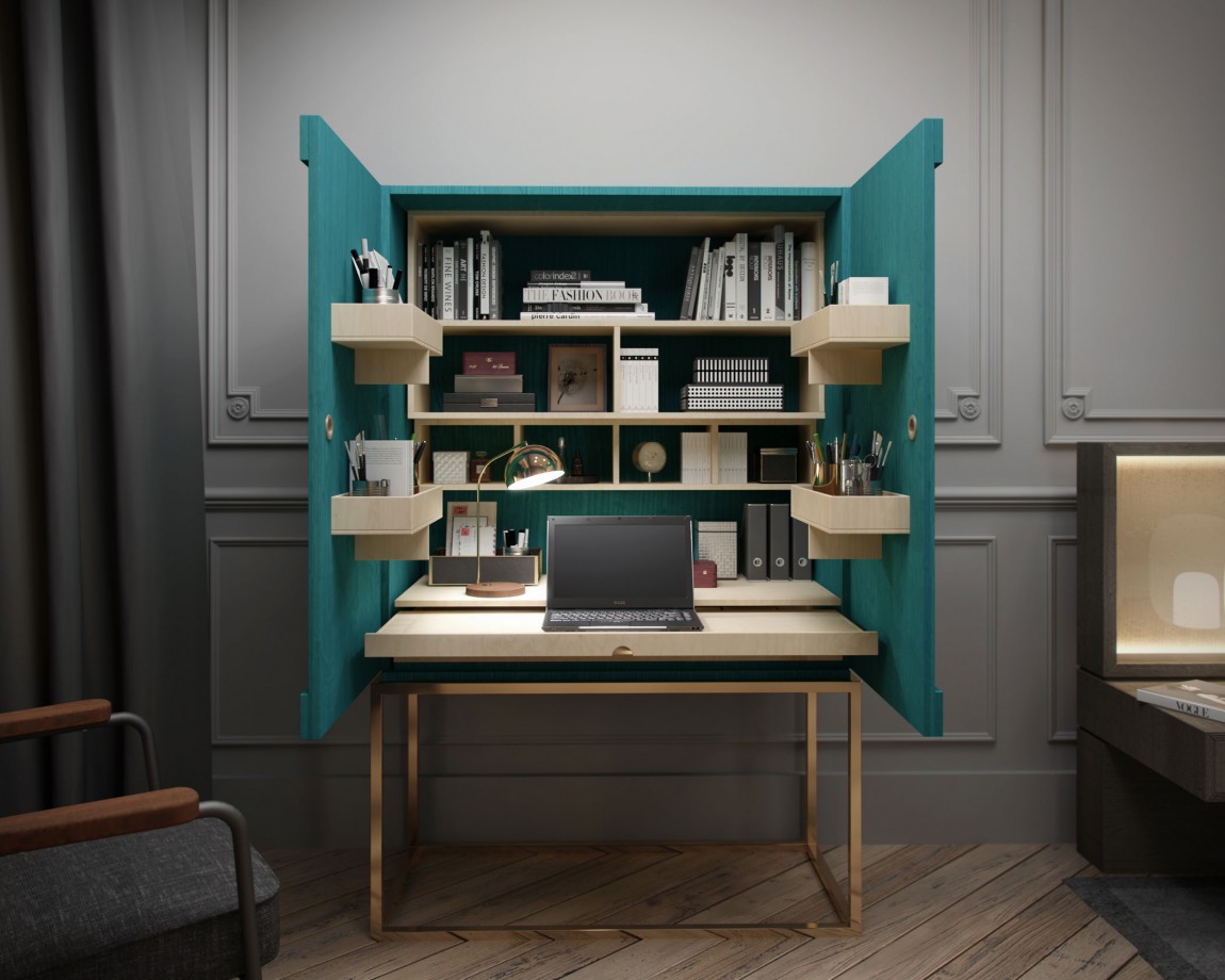 蓝色现代简约书房装修效果图