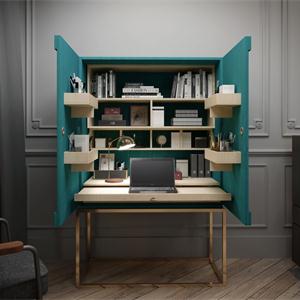 蓝色现代简约书房装修效果图