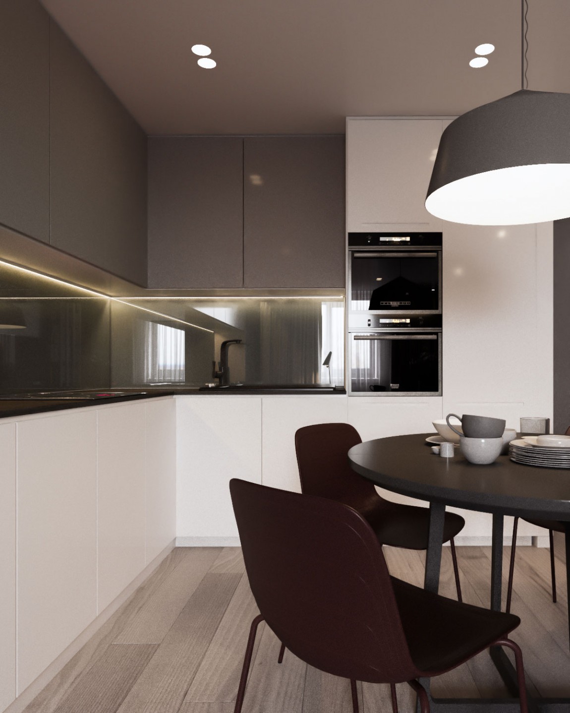 115平米黑白开放式厨房餐厅装修效果图